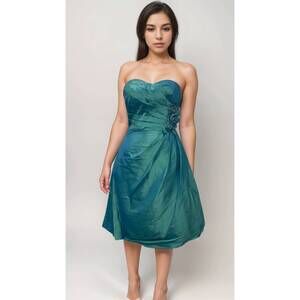 NEW LAST DRESS rosette kiss enchanting strapless dress in teal